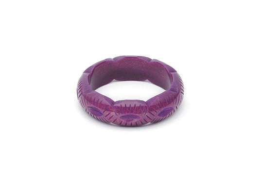 Splendette vintage inspired 1940s style carved purple Midi Golden Plum Fakelite Bangle in Maiden size