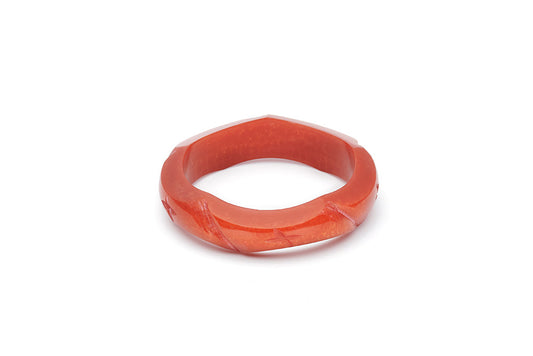 Splendette vintage inspired 1940s style carved orange Midi Golden Amber Fakelite Bangle in Maiden size