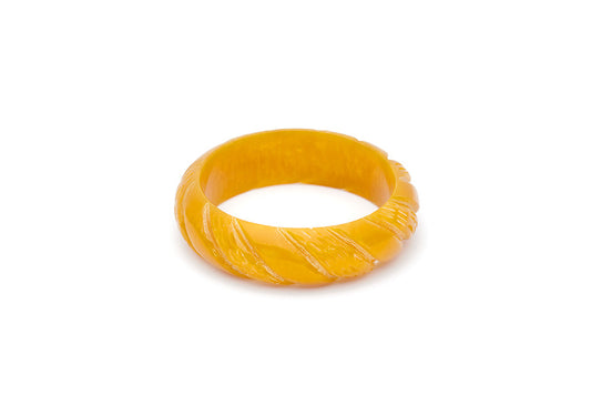 Splendette vintage inspired 1940s style carved yellow Midi Golden Mustard Fakelite Bangle in Maiden size