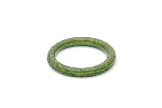 Splendette vintage inspired 1940s style carved green Narrow Golden Olive Fakelite Bangle in Maiden size