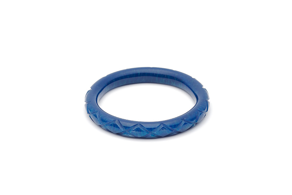 Splendette vintage inspired 1940s style carved blue Narrow Golden Ink Fakelite Bangle in Maiden size