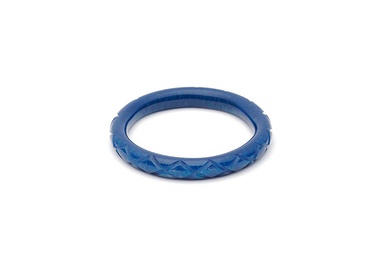Splendette vintage inspired 1940s style carved blue Narrow Golden Ink Fakelite Bangle in Maiden size
