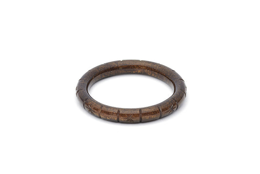 Splendette vintage inspired 1940s style carved brown Narrow Golden Espresso Fakelite Bangle in Maiden size