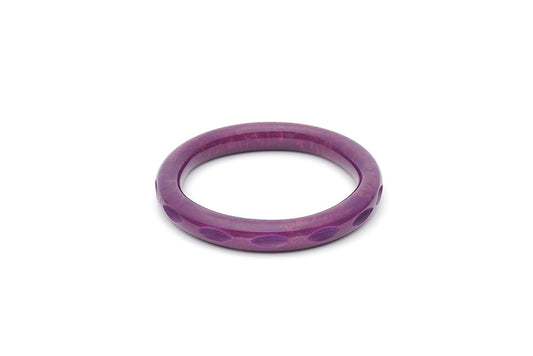 Splendette vintage inspired 1940s style carved purple Narrow Golden Plum Fakelite Bangle in Maiden size