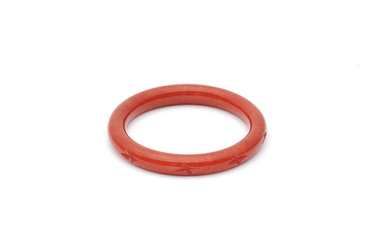 Splendette vintage inspired 1940s style carved orange Narrow Golden Amber Fakelite Bangle in Maiden size