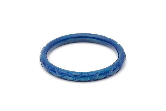 Splendette vintage inspired 1940s style carved blue Narrow Golden Ink Fakelite Bangle in Duchess size