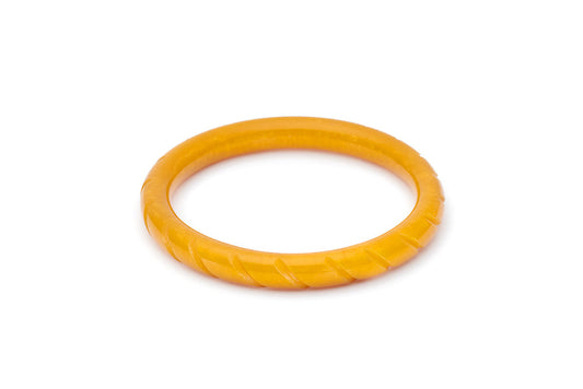 Splendette vintage inspired 1940s style carved yellow Narrow Golden Mustard Fakelite Bangle in Duchess size