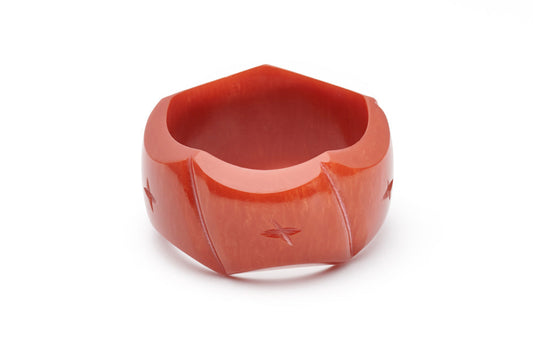 Splendette vintage inspired 1940s style carved orange Chunky Golden Amber Fakelite Bangle in Classic size