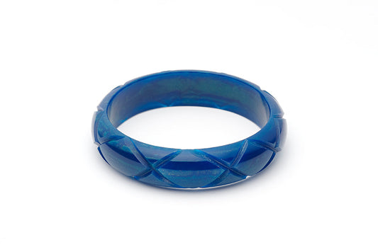 Splendette vintage inspired 1940s style carved blue Midi Golden Ink Fakelite Bangle in Duchess size