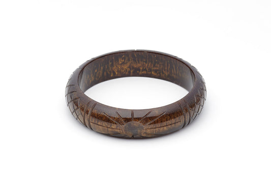 Splendette vintage inspired 1940s style carved brown Midi Golden Espresso Fakelite Bangle in Duchess size