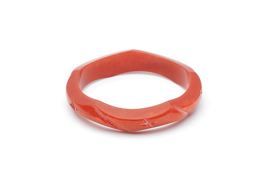 Splendette vintage inspired 1940s style carved orange Midi Golden Amber Fakelite Bangle in Duchess size