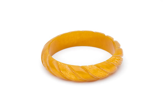 Splendette vintage inspired 1940s style carved yellow Midi Golden Mustard Fakelite Bangle in Duchess size