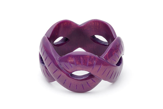 Splendette vintage inspired 1940s style carved purple Chunky Golden Plum Fakelite Bangle in Duchess size