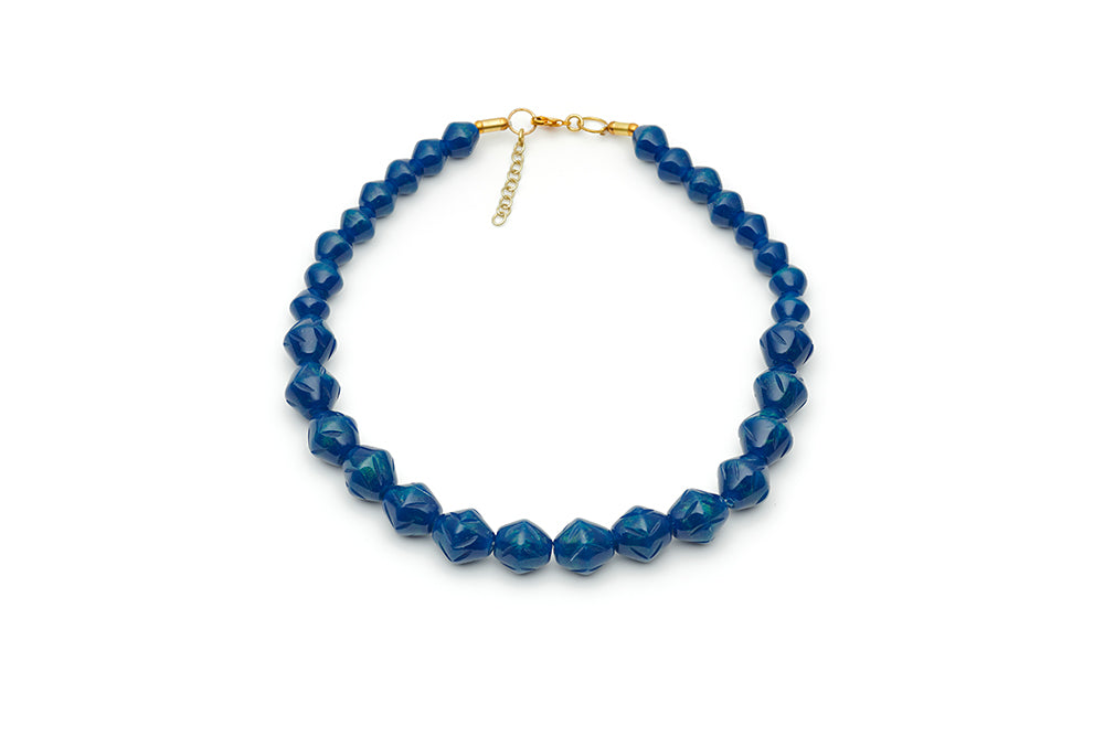 Splendette vintage inspired 1940s style carved blue Chunky Golden Ink Fakelite Necklace