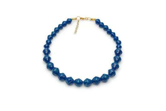 Splendette vintage inspired 1940s style carved blue Chunky Golden Ink Fakelite Necklace
