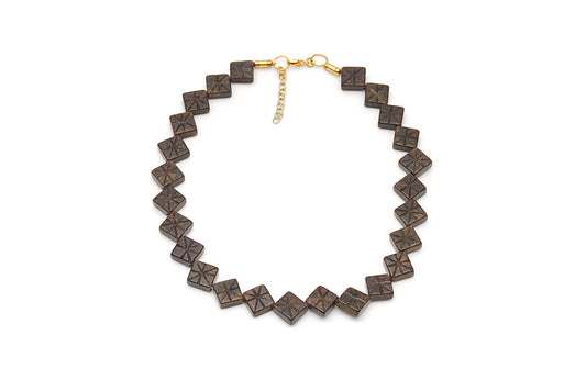 Splendette vintage inspired 1940s style carved brown Golden Espresso Fakelite Necklace