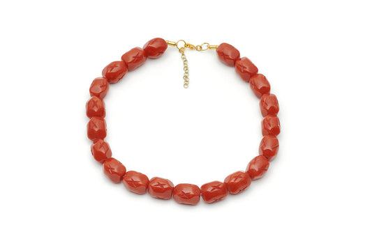 Splendette vintage inspired 1940s style carved orange Narrow Golden Amber Fakelite Necklace