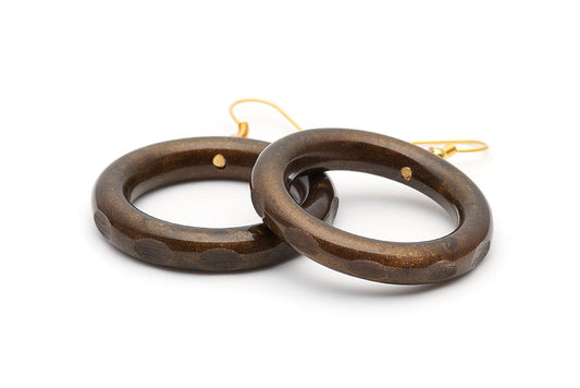 Splendette vintage inspired 1940s style carved brown  Golden Espresso Fakelite Drop Hoop Earrings