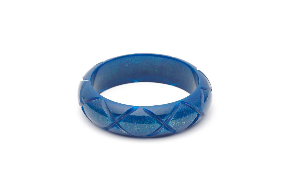 Splendette vintage inspired 1940s style carved blue Midi Golden Ink Fakelite Bangle in Classic size