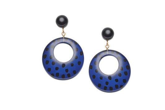 Indigo Leopard Drop Hoop Earrings