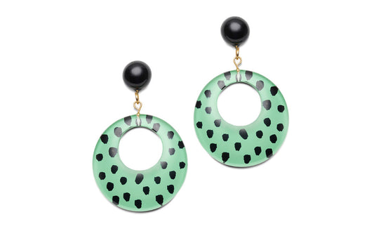 Mint Leopard Drop Hoop Earrings