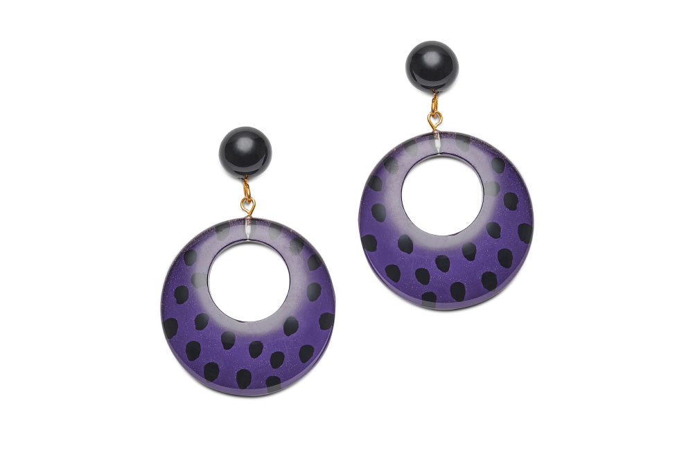 Purple Leopard Drop Hoop Earrings