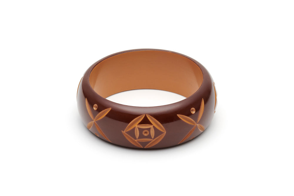 Splendette Wide Walnut Carved Bangle