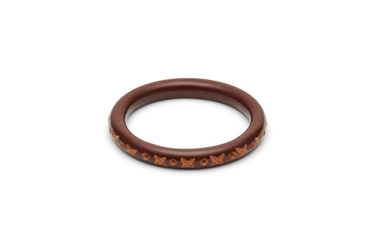 Splendette Narrow Walnut Carved Maiden Bangle
