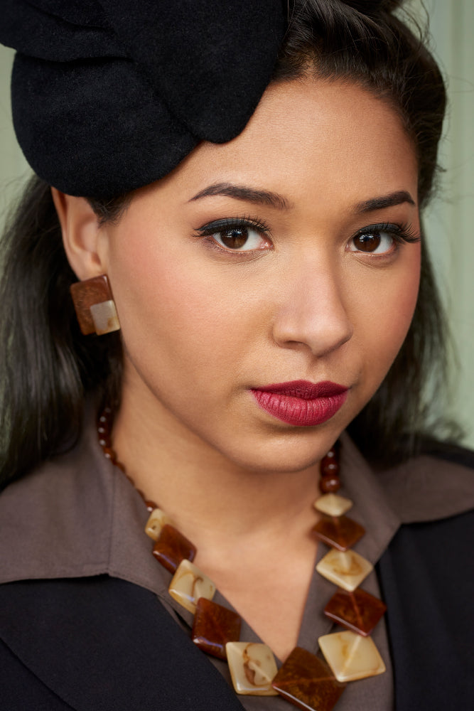 Golden Chocolate Fakelite Clip Earrings