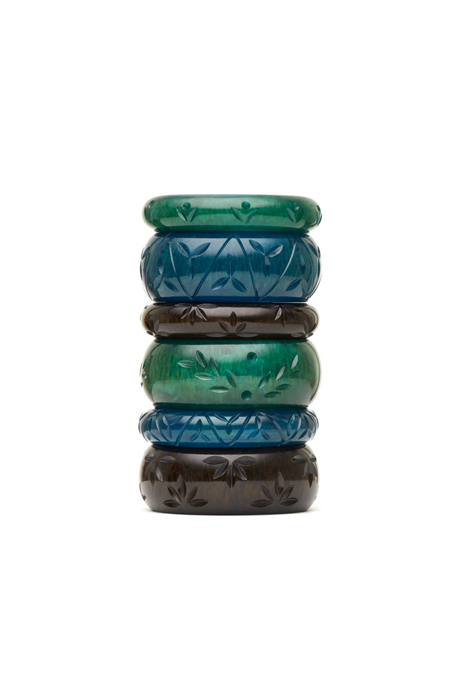 Wide Golden Teal Fakelite Duchess Bangle