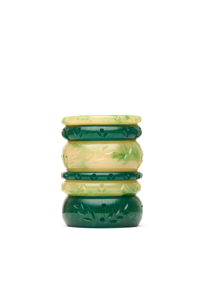 Narrow Golden Moss Fakelite Duchess Bangle