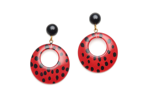Red Leopard Drop Hoop Earrings