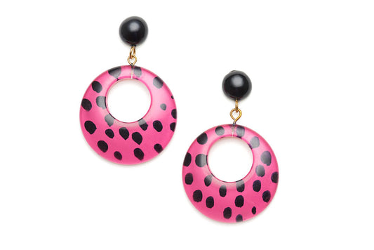 Pink Leopard Drop Hoop Earrings
