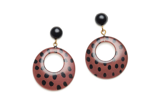 Brown Leopard Drop Hoop Earrings