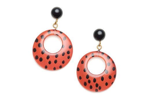 Orange Leopard Drop Hoop Earrings