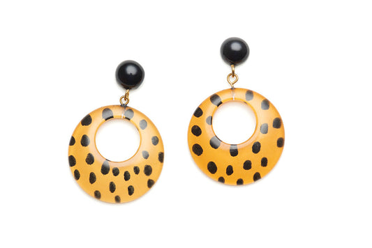 Yellow Leopard Drop Hoop Earrings