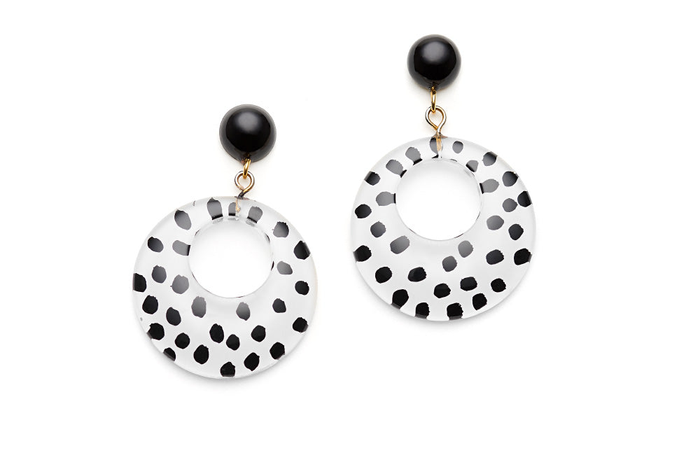White Leopard Drop Hoop Earrings