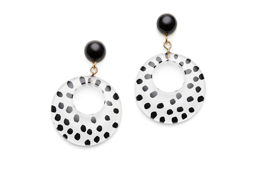 White Leopard Drop Hoop Earrings
