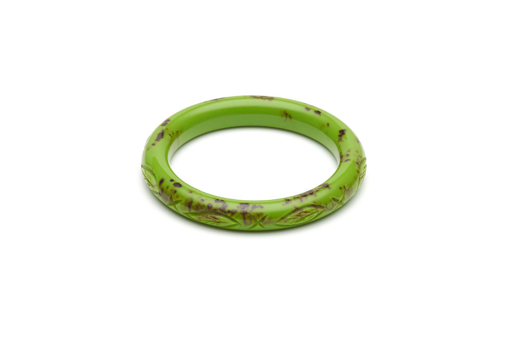Bakelite style narrow maiden bangle in alder green