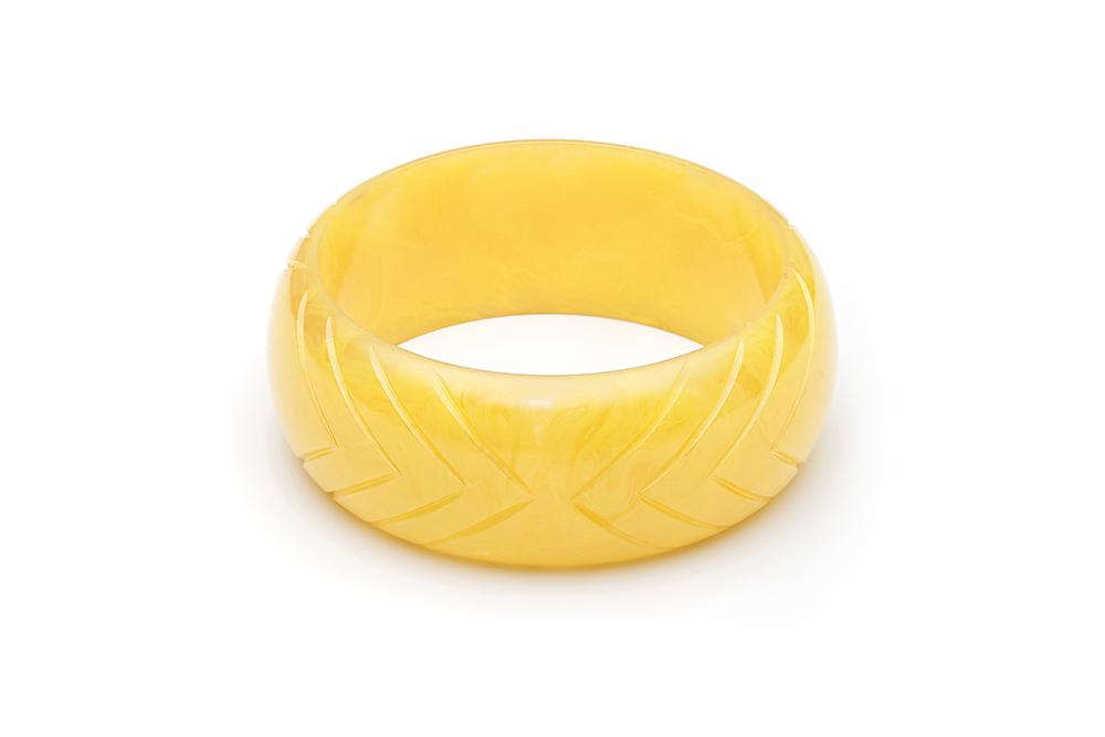 Handmade Bangle in Wide Larger Size Lemon Yellow Fakelite