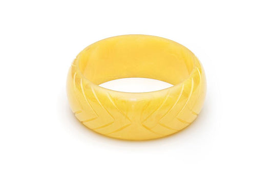 Handmade Bangle in Wide Larger Size Lemon Yellow Fakelite
