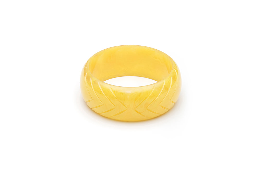 Handmade Bangle in Smaller Size Wide Lemon Yellow Fakelite