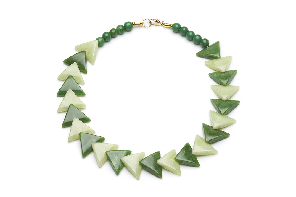 1940s Style Triangle Necklace in Lichen and Sage Green Fakelite