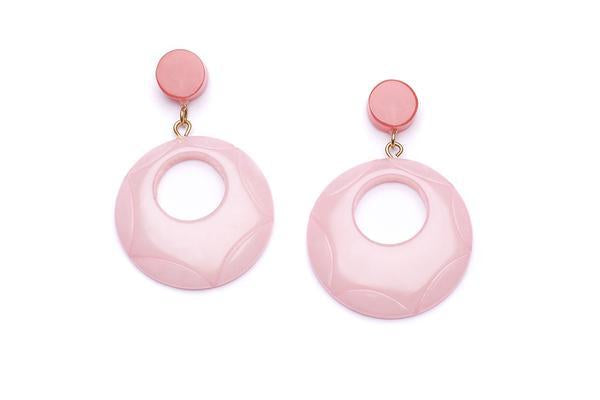 1950s Style Drop Hoop Earrings in Pale Peach Fakelite