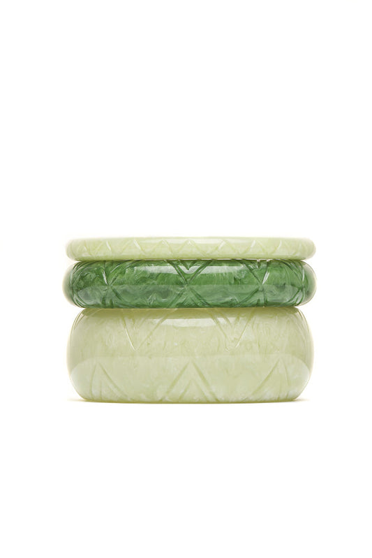 1940s Style Bangle Stack in Lichen and Sage Green