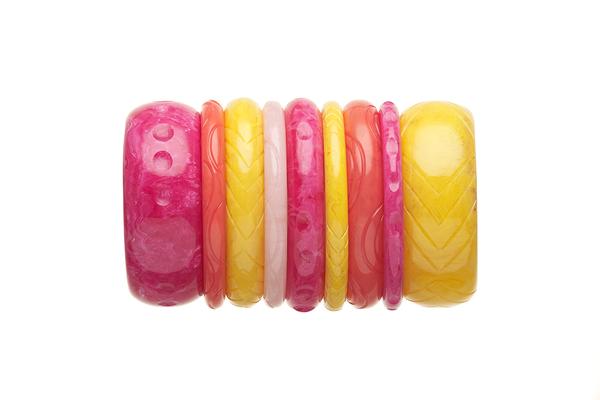 1950s Style Bangle Stack in Peach and Yellow Fakelite