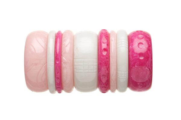 1950s Style Bangle Stack in Pink and White Fakelite