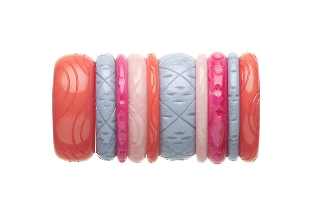 1950s Style Bangle Stack in Peach and Pale Blue Fakelite