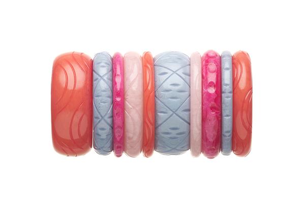 1950s Style Bangle Stack in Peach and Pale Blue Fakelite