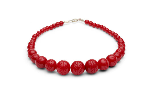 Carved Poppy Red Fakelite Beads